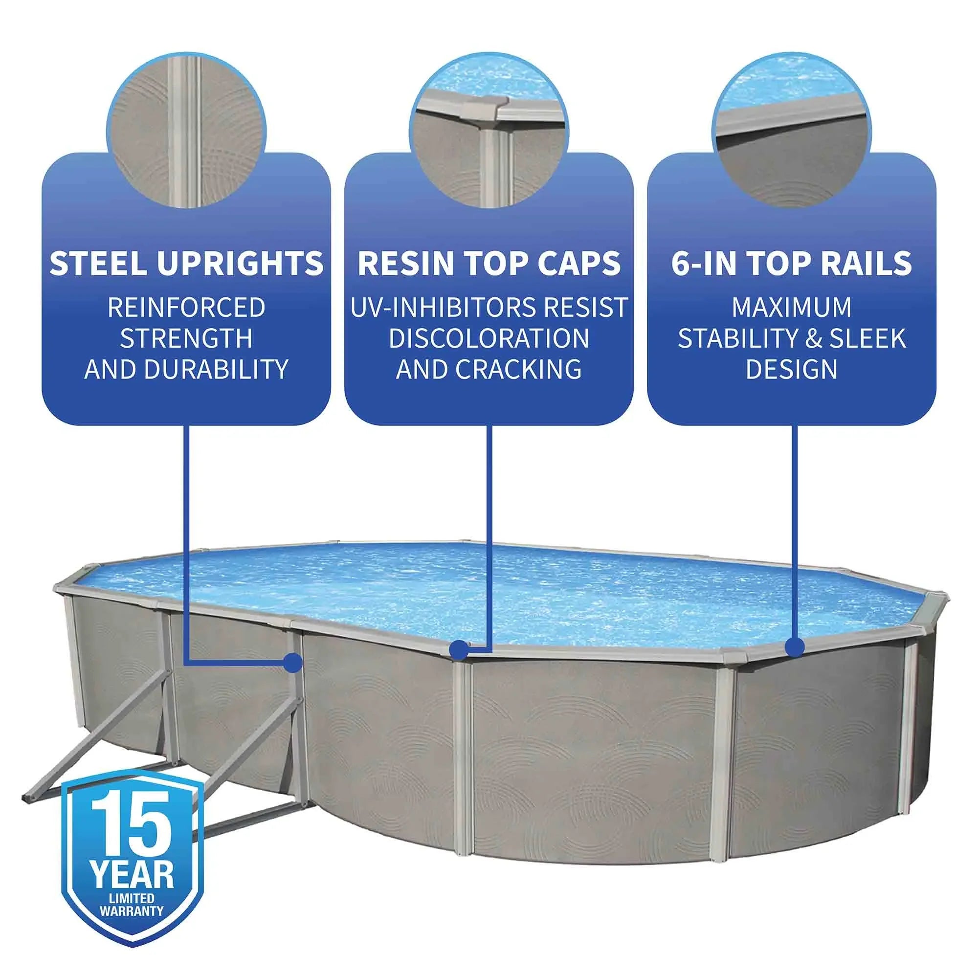 Belize 12-ft x 24-ft Oval 52-in Deep 6-in Top Rail Metal Wall Swimming Pool Package