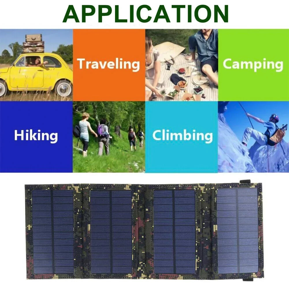 Outdoor 80W  Solar Panel Folding Power Bank Camping Hiking Phone Charger