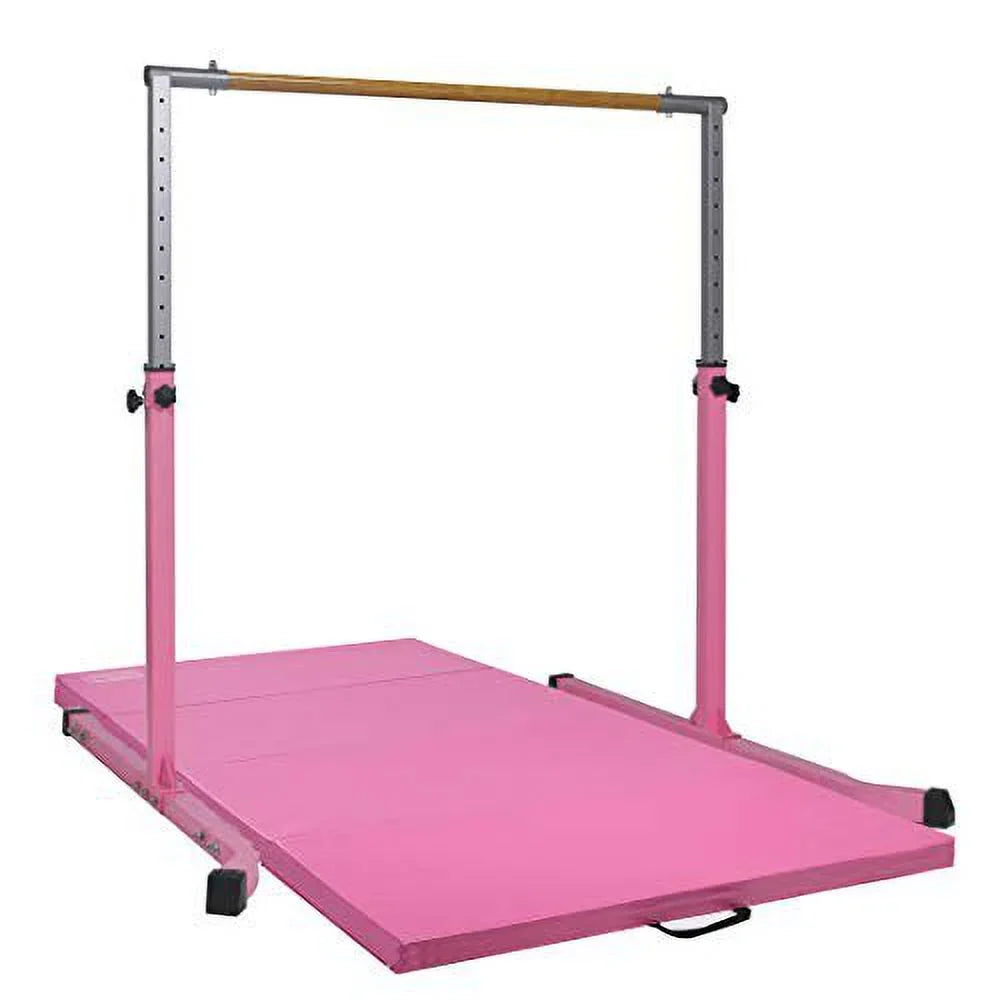5 Star- Pink Gymnastic Kip Bar - Adjustable 3-5FT Junior Training Equipment, Heavy Duty Horizontal Bar with Curved Legs for Kids Home Gym, Strong and Durable