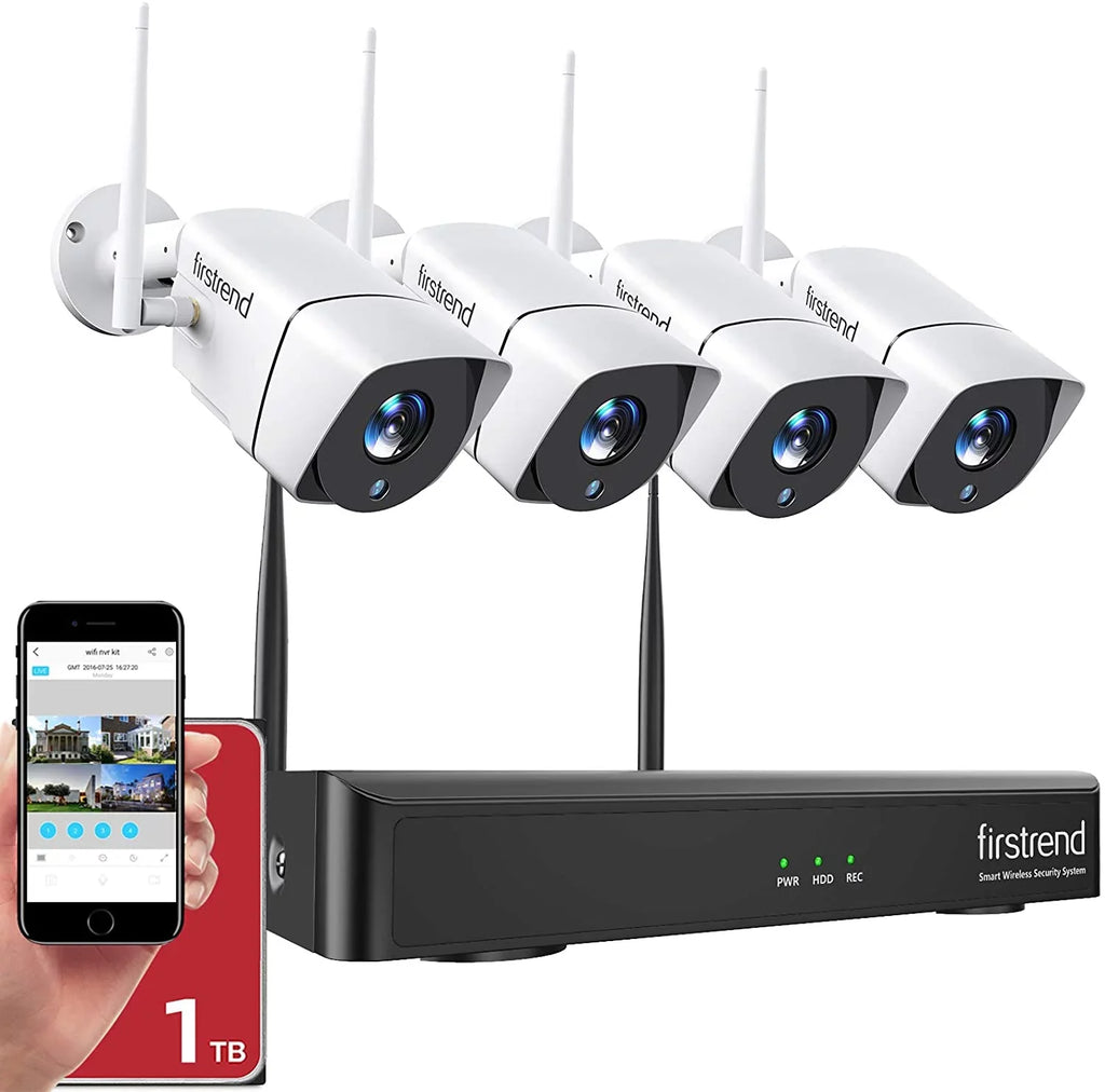Security Camera System Wireless,Firstrend 1080P 8CH Wireless Home Security Systems with 4pcs 3MP Full  Cameras 1TB  Night Vision Motion Detection Free App for Indoor Outdoor Video Surveillance