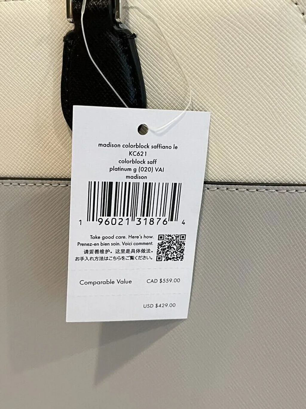 Kate Spade Madison Medium Platinum Grey Colorblock Leather Satchel Bag Purse