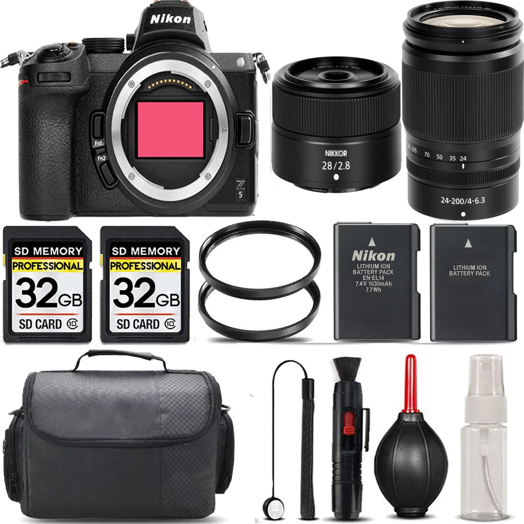 Nikon  Mirrorless with 24-200mm f/4-6.3  Lens + 28mm f/2.8 Lens + 64GB Storage +  Filter + Backup Battery + Case + Cleaning Kit - International Version