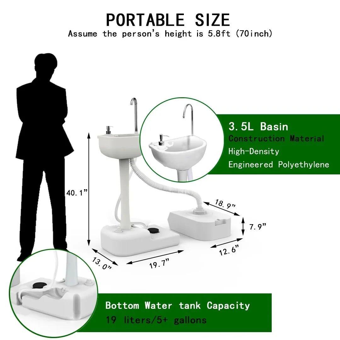 Portable Outdoor Foot Pump Camping Sink and Water Tank - White