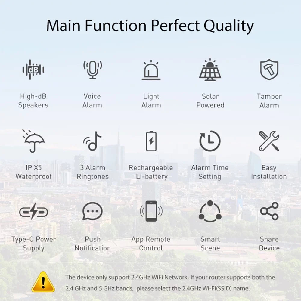 Solar Powered Wifi Alarm  5.0 Smart Alarm  Waterproof Real-time Sound Light Alarm  Control Intelligent Linkage Home Device