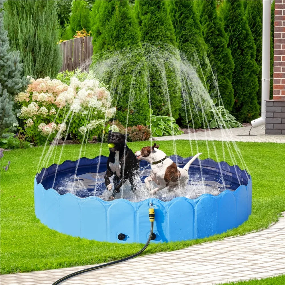 Alden Design Foldable Dog Swimming Pools with Sprinkler Indoor and Outdoor, Blue