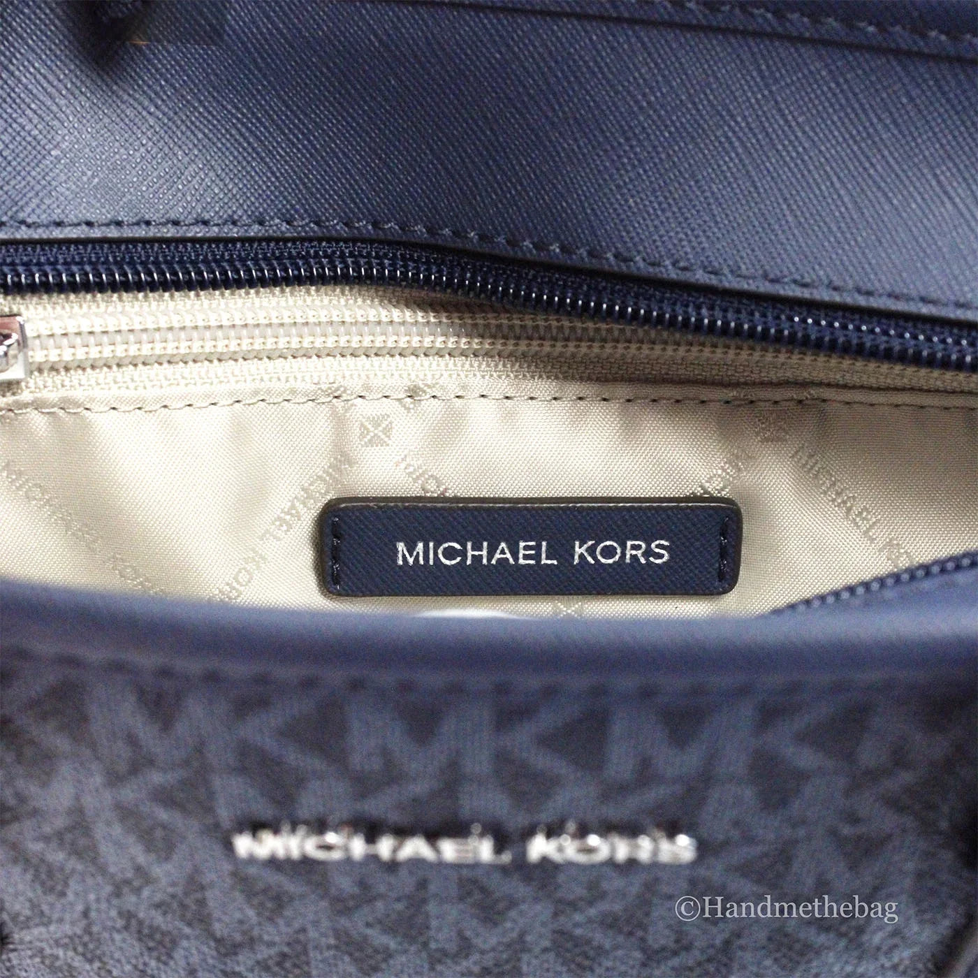 Michael Kors Jet Set Navy  Leather  Carryall Top Zip Tote Bag Purse