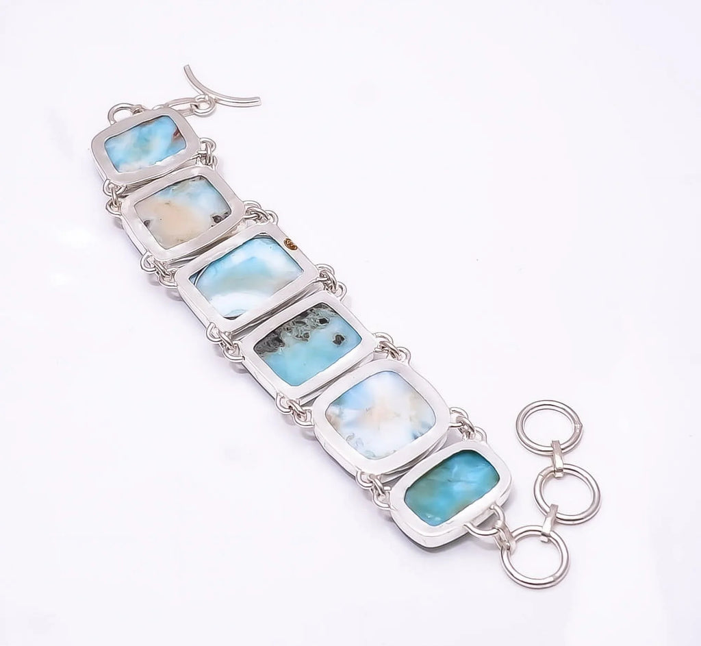 Natural Larimar / Pactolite -Dominican Republic 925 Silver Plated Handmade Bracelet 7.99", Blue Larimar Bracelet B_9479_406_5