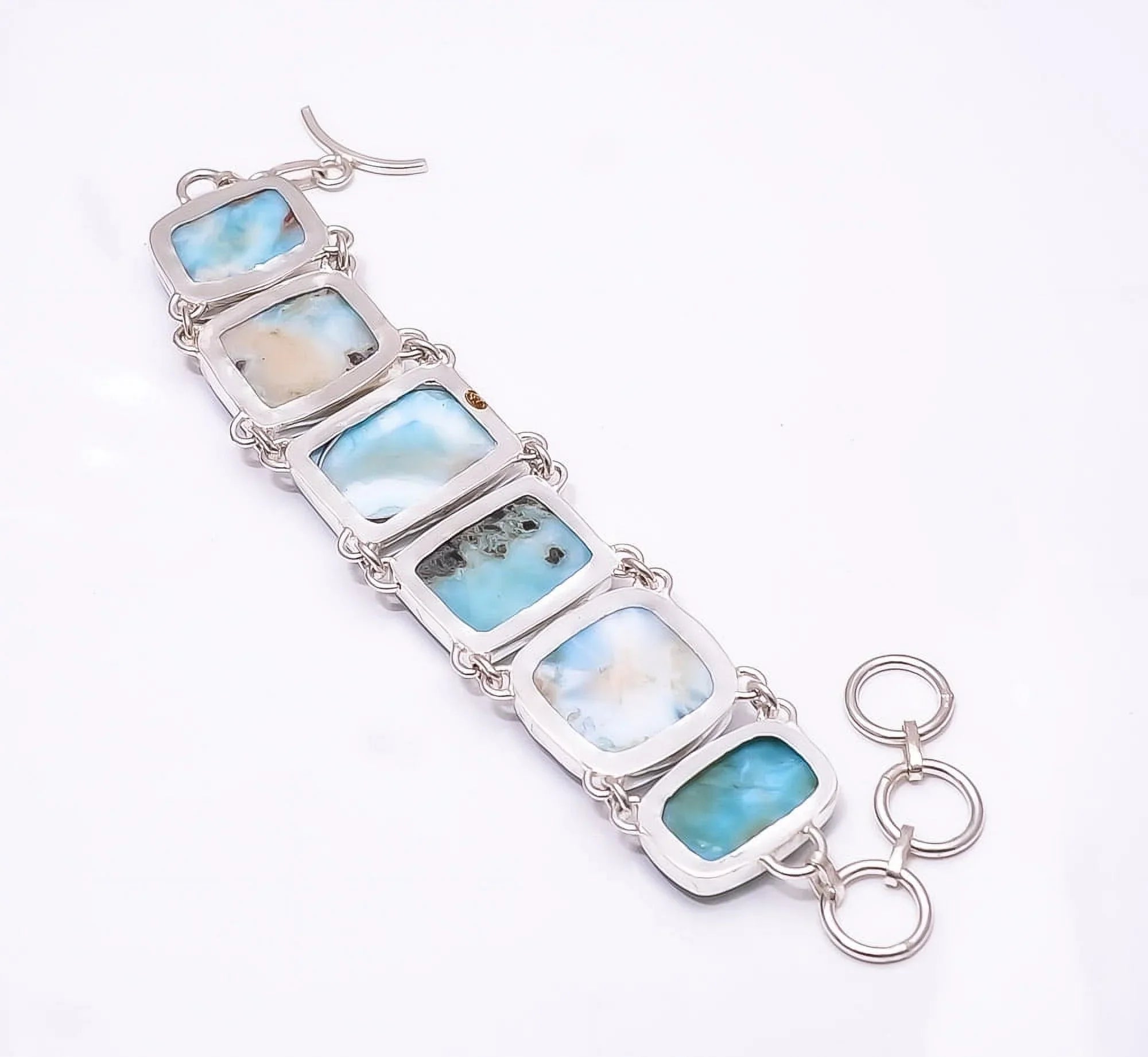 Natural Larimar / Pactolite -Dominican Republic 925 Silver Plated Handmade Bracelet 7.99", Blue Larimar Bracelet B_9479_406_5