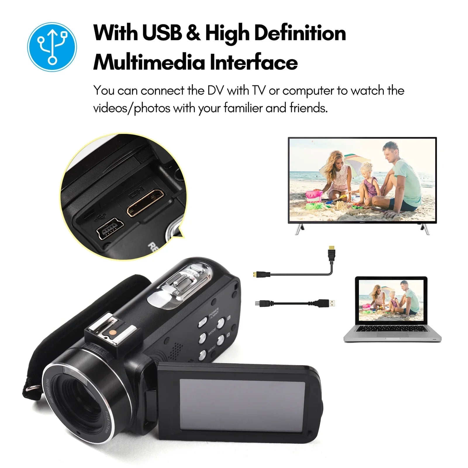 Andoer 2.7K Digital Video Camcorder  Recorder 48MP 16X Digital Zoom 3.0 Inch  Touch Panel Supports Face Detection Beauty Face Smile Capture -shake with 2pcs Batteries + Remote Control