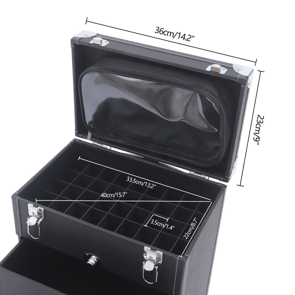 Nail Polish Storage box Travel Makeup Rolling Organizer Cosmetics Train Case with Wheels