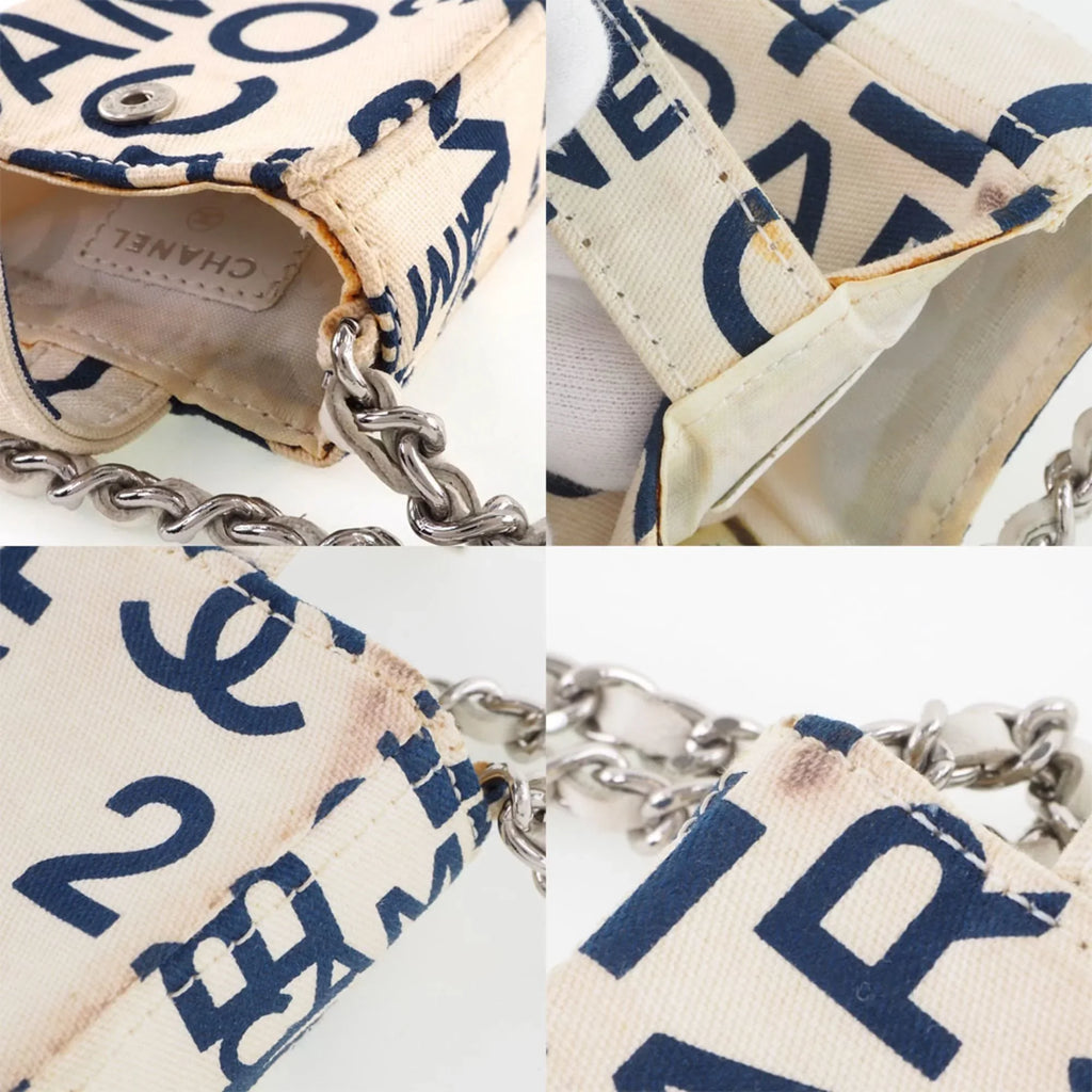 Pre-Owned Chanel Chain Pouch Canvas White/Blue Women's (Good)