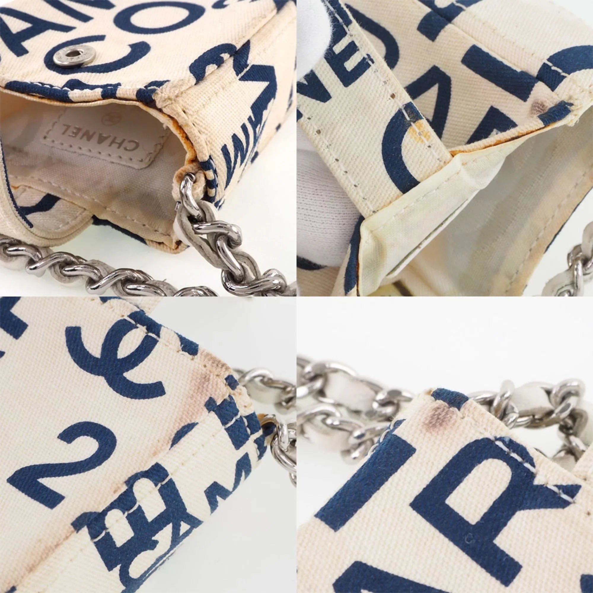 Pre-Owned Chanel Chain Pouch Canvas White/Blue Women's (Good)
