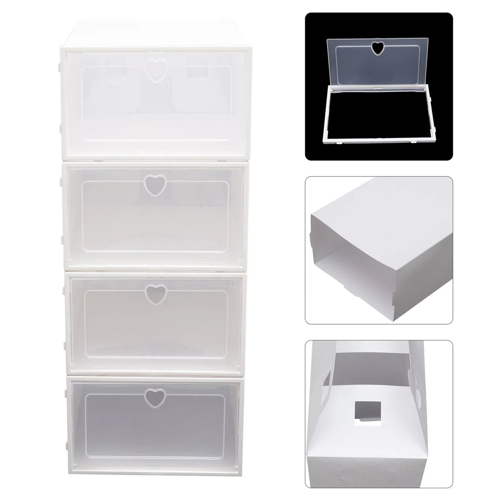 Loyalheartdy 20Pcs Foldable Flip Shoe Storage Boxes Stackable Drawer Shoe Box Plastic Clamshell Container Organizer Case Clear