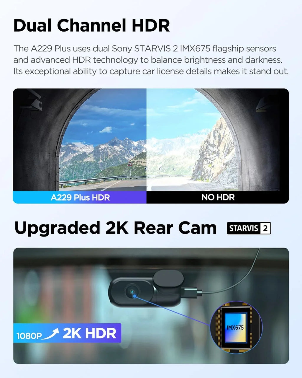 Plus 2CH Dashcam with , Dual  2 Sensors, 1440P+1440P Front Rear 1.87 lb Camera