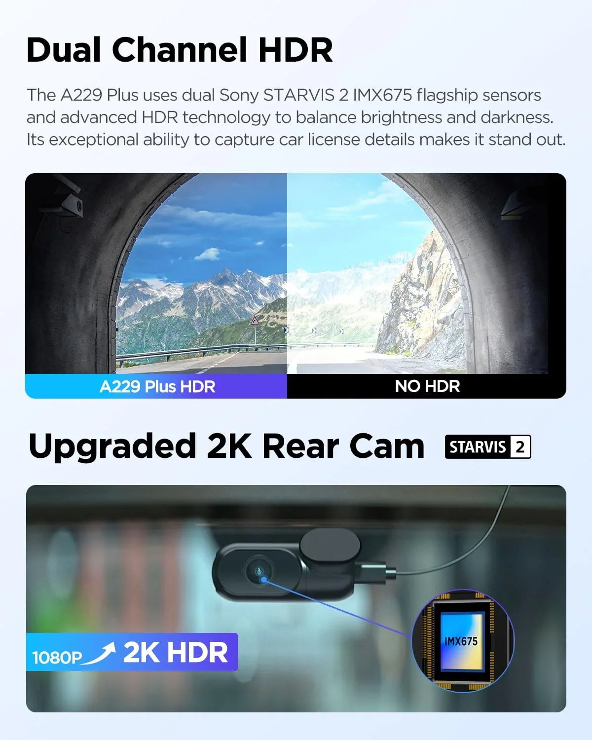 Plus 2CH Dashcam with , Dual  2 Sensors, 1440P+1440P Front Rear 1.87 lb Camera