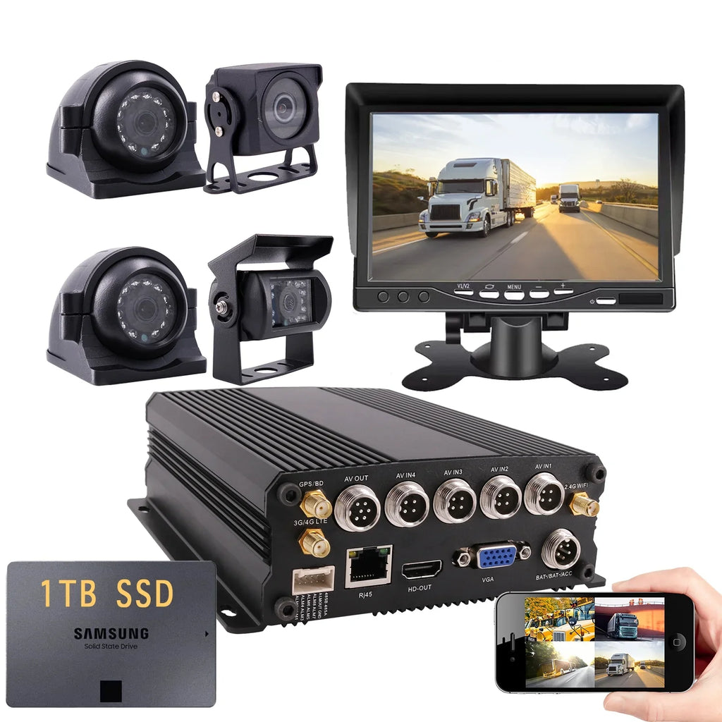 (1TB  ) 4CH  4G WiFi 1080P Vehicle Truck  Video Audio Recorder Kit Live View on /Web/ with 4pcs Side Rear View  Metal Car Camera for Fleet/