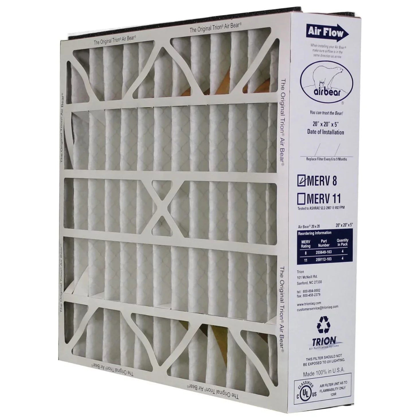 Trion 255649-103 Air Bear 20 x 20 x 5 Inch  8 Air Purifier Filter (4 Pack)