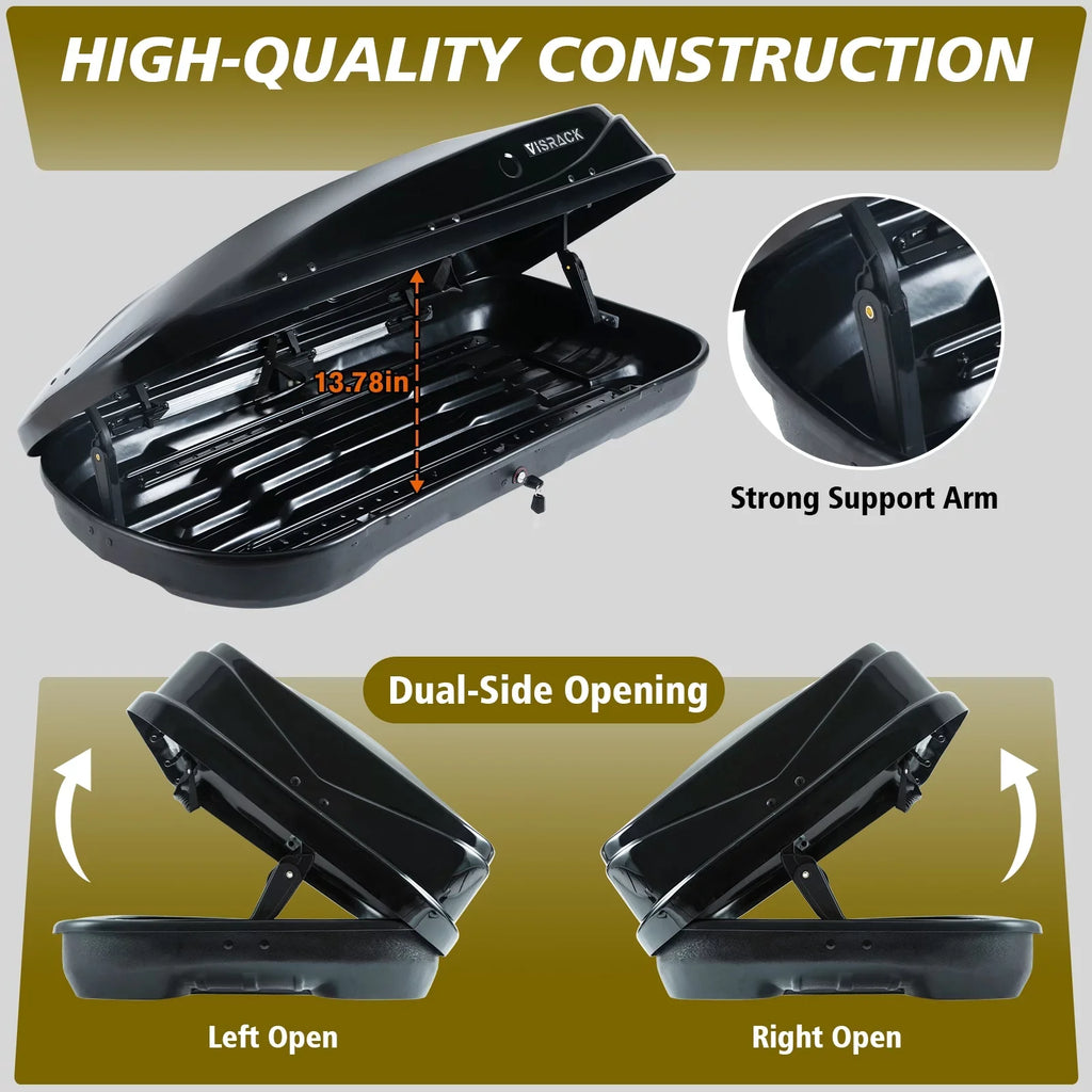 Large Rooftop Cargo Carrier Hard Shell Rooftop Cargo Box with Double 2 Locks, 14 ft³ Waterproof Cargo Box for  Rooftop 56.3"  x 30.3"  x 13.8" , Black
