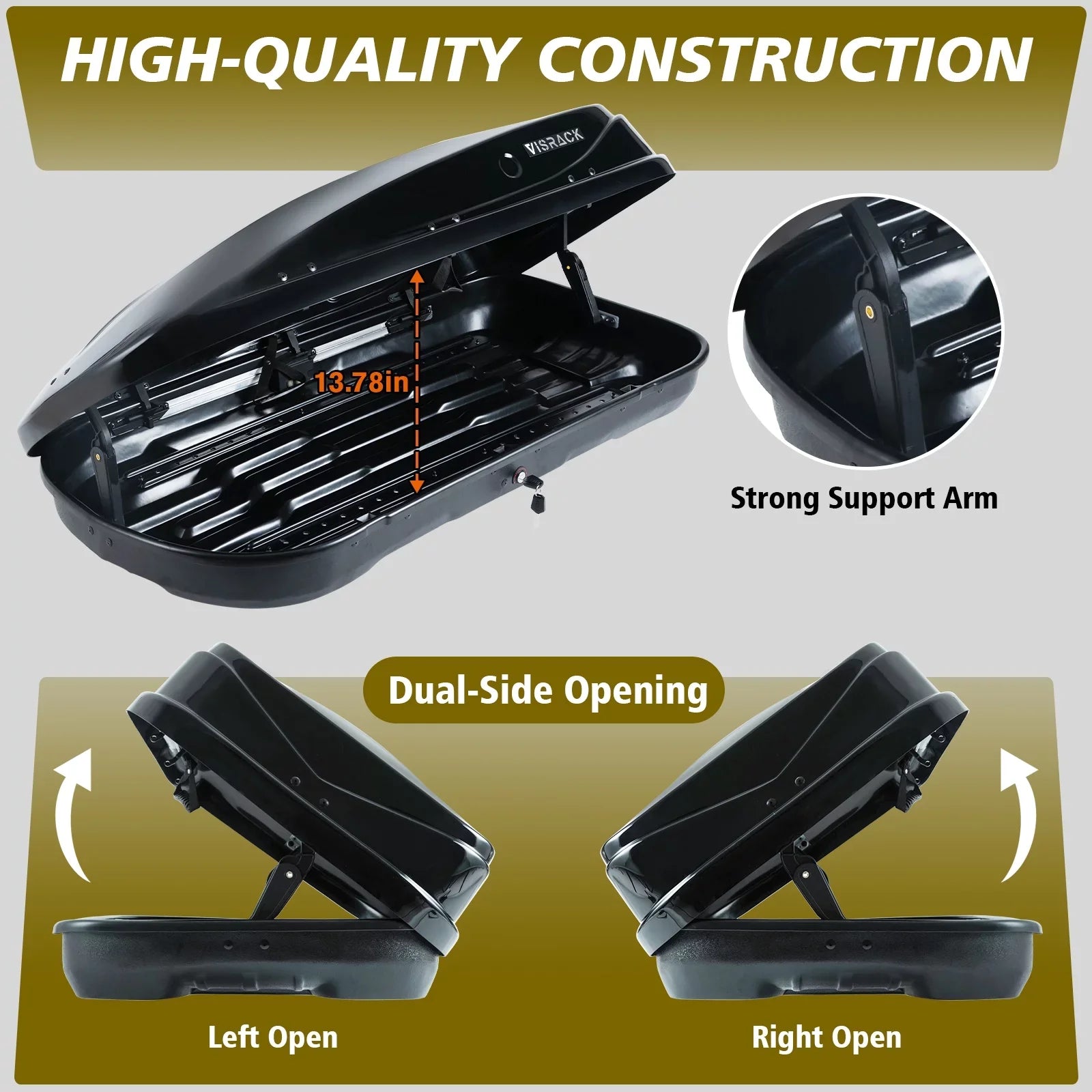 Large Rooftop Cargo Carrier Hard Shell Rooftop Cargo Box with Double 2 Locks, 14 ft³ Waterproof Cargo Box for  Rooftop 56.3"  x 30.3"  x 13.8" , Black