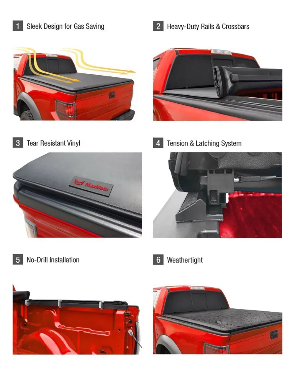 MaxMate Soft Roll-up Truck Bed Tonneau Cover Compatible with 2022-2024 Nissan Frontier | 6' (73") Bed |