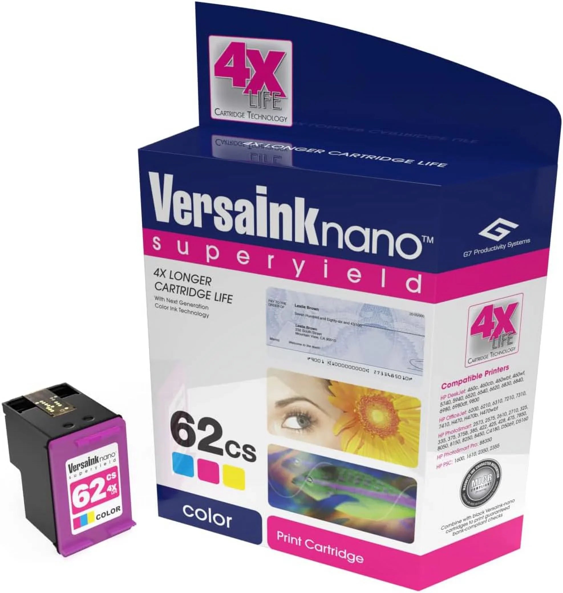 VersaInk-nano  62MS Black()  62CS Color Cartridges - 4X Life