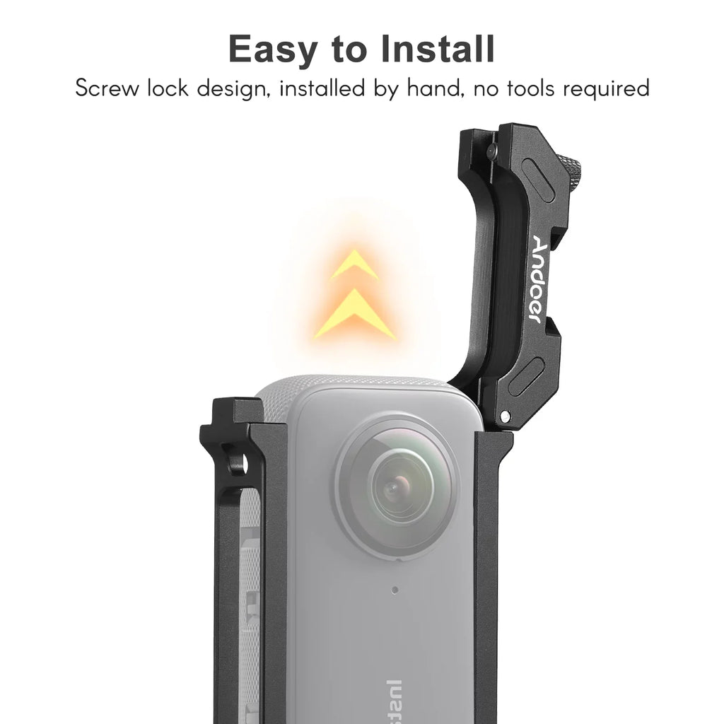 Andoer Aluminum Alloy Sports Camera Video Cage with Dual Cold Shoe Mounts - Metal Protective Frame Vlog Accessories for Insta360