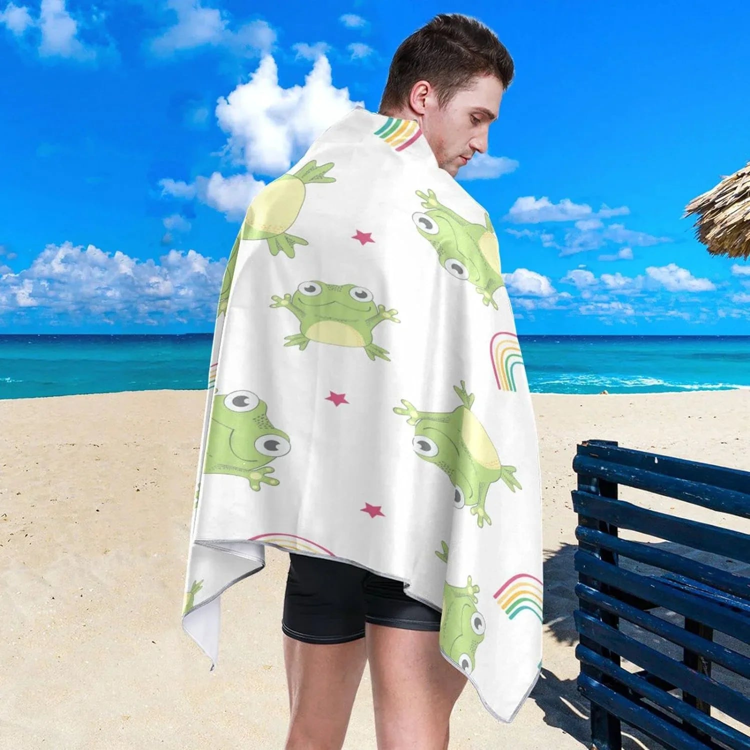Bestwell Cartoon Frogs Beach Towel Oversized Towel Blanket, Thin Lightweight Microfiber Sand Free Quick Dry Towel, 31”” Multipurpose Pool Bath Yoga Swim Shower Towel