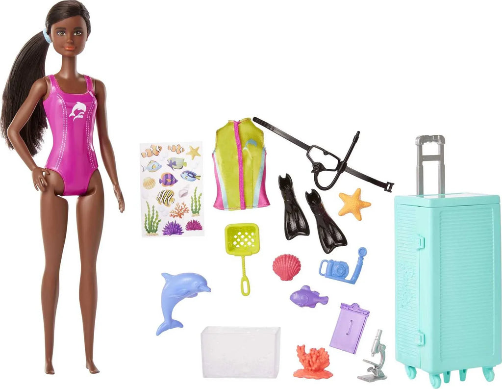 Barbie Marine Biologist Doll & 10+ Accessories, Mobile Lab Playset with Brunette Doll & Storage