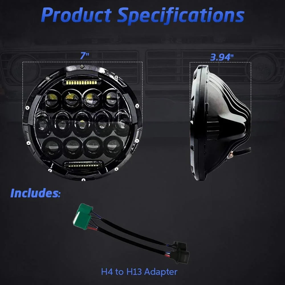 7 Inch  Halo Headlights for Jeep Wrangler      Hi/Lo Beam with  Angel Eyes 2PCS