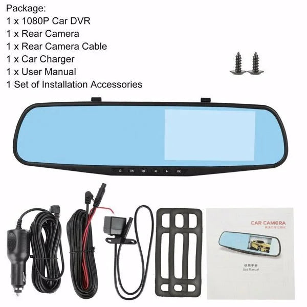 Bornmio 1080P  Rearview Mirror Car  Dual Dash Cam Camera Front Rear Video Recorder