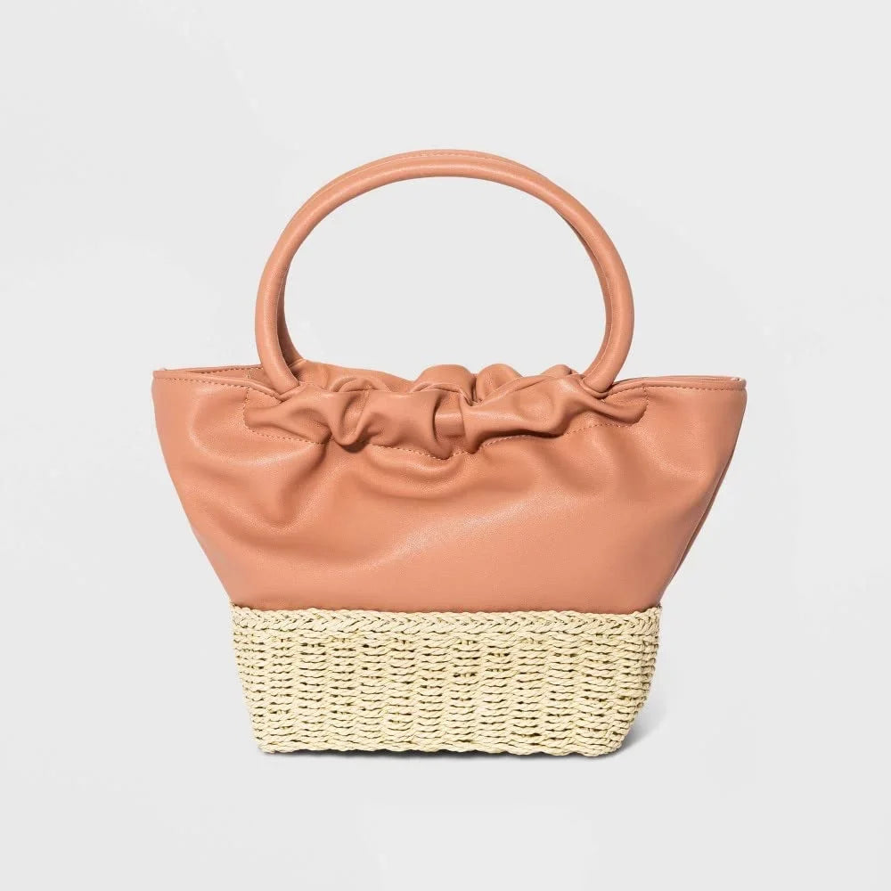 Straw Mini Tote Handbag -  New Day Natural, Brown