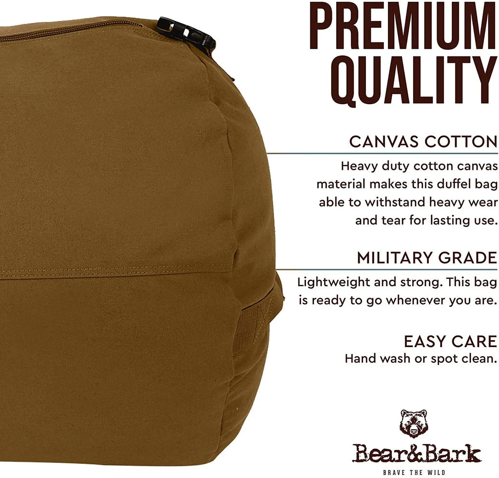 Very Large Duffle Bag  Desert Brown 38x20 - 195.6L - Canvas Military and Army Cargo Style Duffel Tote for Men and Women College Student, Gym, Backpacking, Travel Luggage and Storage Shoulder Bag