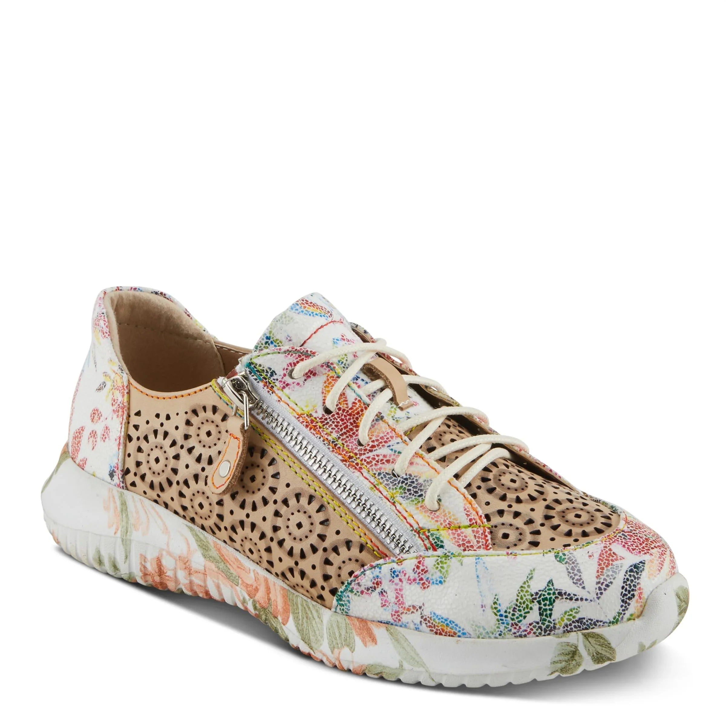 'Artiste Women's Jazzie Lace-Up Fashion Sneaker with Flowers Beige Multi  38/7.5-8