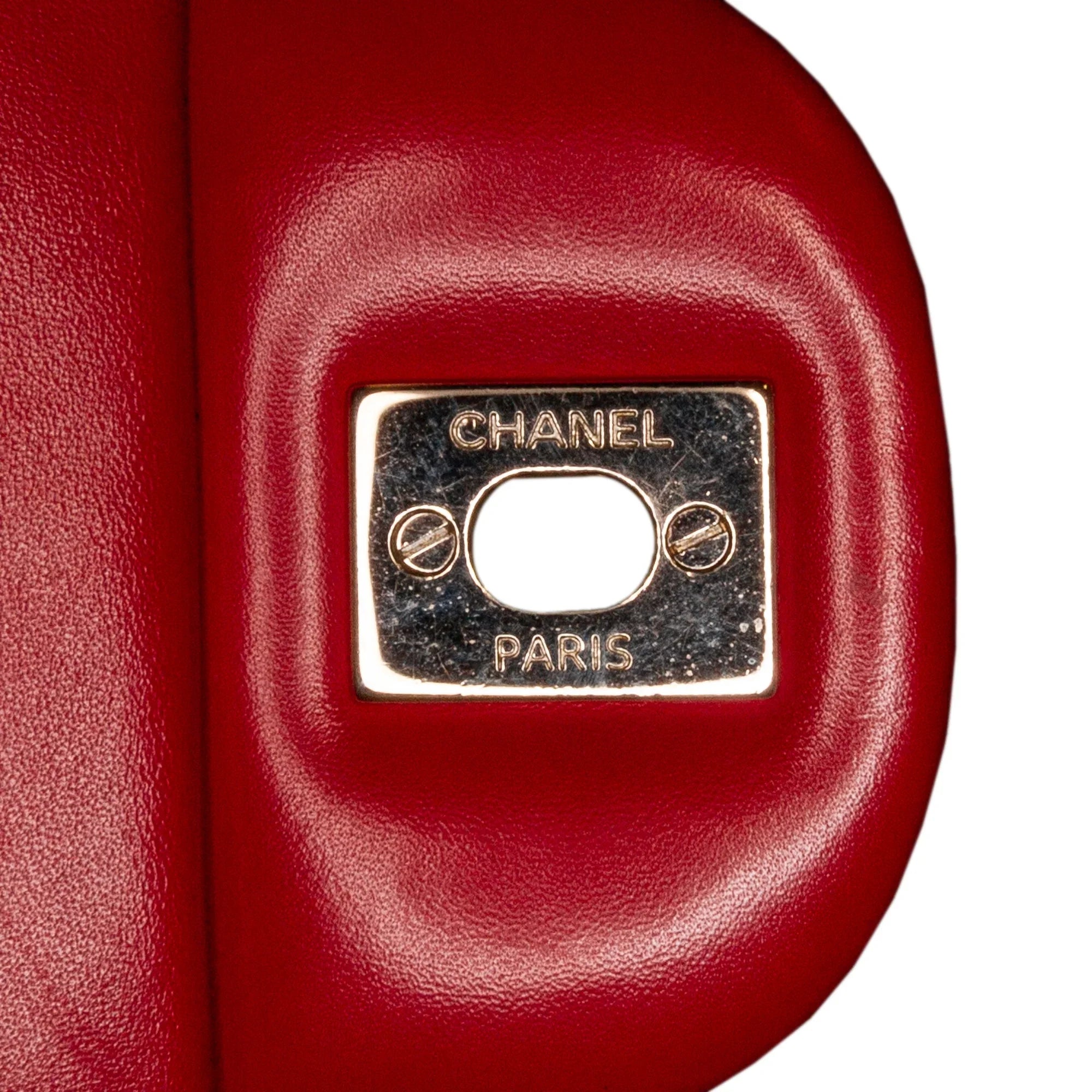 Pre-Owned Authenticated Chanel Jumbo Classic Perforated Lambskin Single Flap Leather Red Shoulder Bag Unisex (Good)