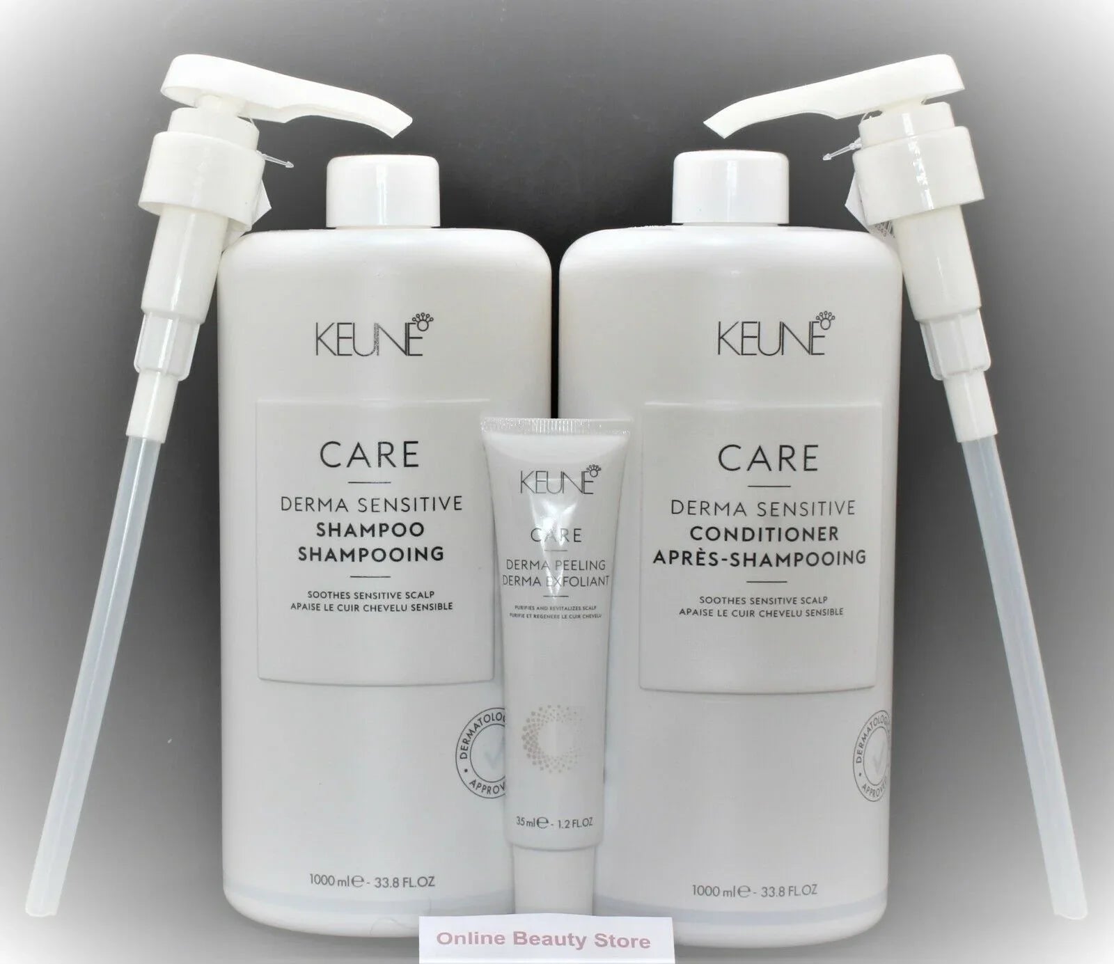 Keune Care Derma Sensitive Shampoo and Conditioner 33.8 oz  With  pumps and Derma Peeling