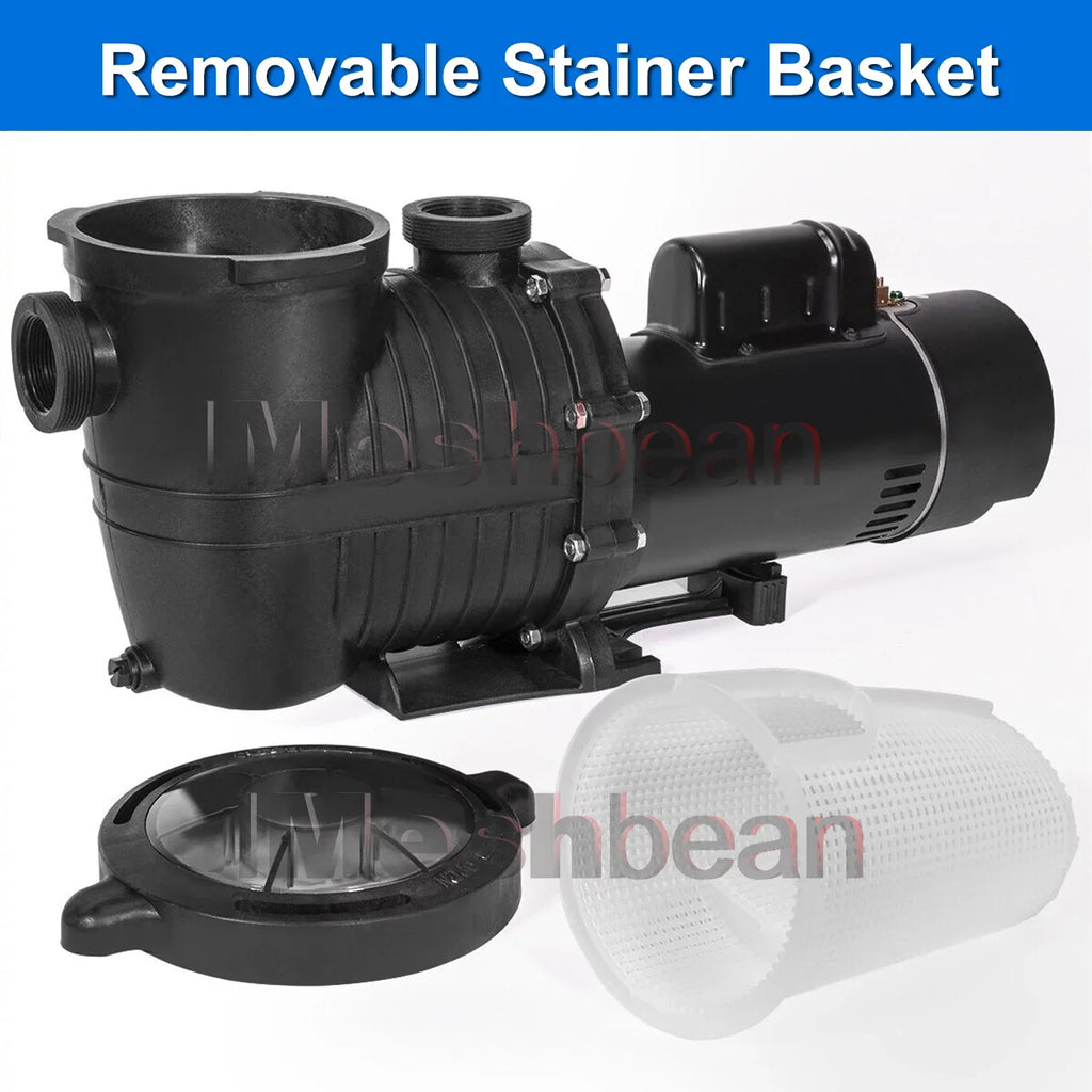 iMeshbean Swimming Pool Pump Above Ground, 2HP Motor, 110V-230V, Single Speed Pump For Above Ground Swimming Pool and Inground Pools, 6500GPH, Head Max 78FT, w/ Strainer Basket &  Connector