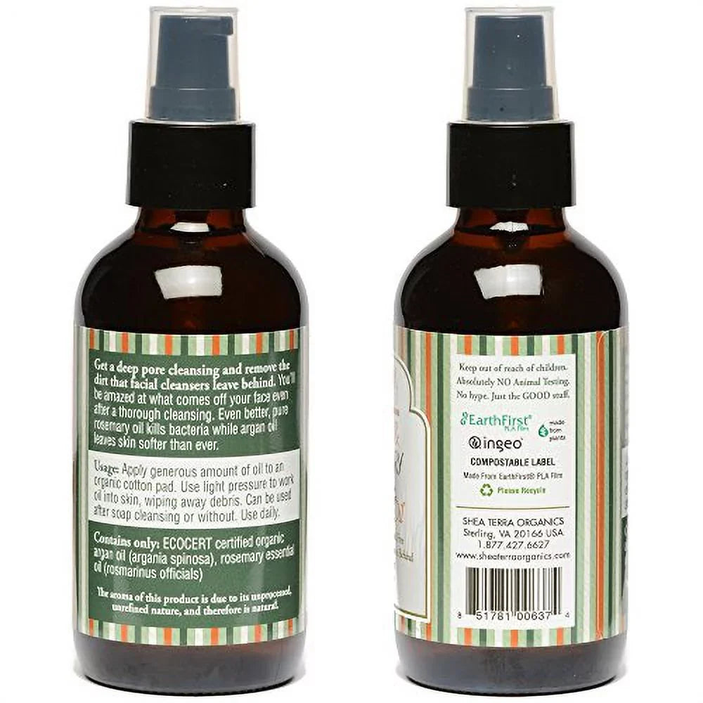 Shea Terra Organics Argan & Rosemary Cleansing Oil | Deep Pore Treatment, Bacteria Remover, Vitamin  Oil | All Skin Types - 4 oz