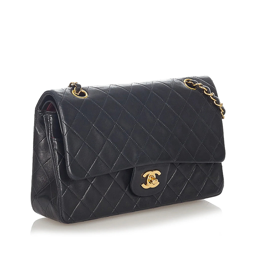 Pre-Owned Chanel Small Classic Double Flap Bag Lambskin Leather Black Shoulder Bag Women (Good)