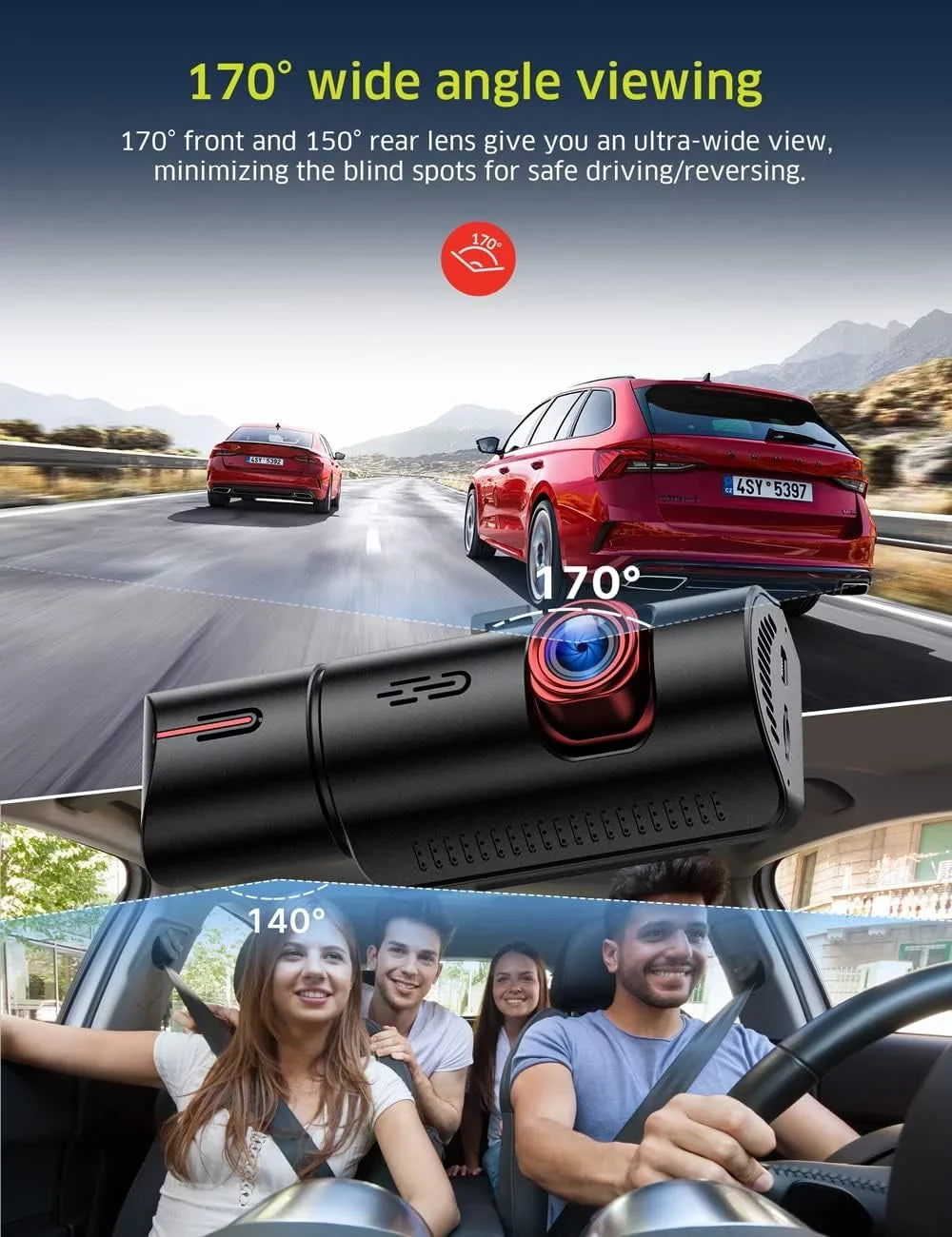 Dash Cam Front Rear, 4K Full  Dash Camera for Cars, Free 64GB Card, Built-in Wi-Fi , 3.16”  Screen, Night Vision, 170°Wide Angle, , 24H Parking Mode