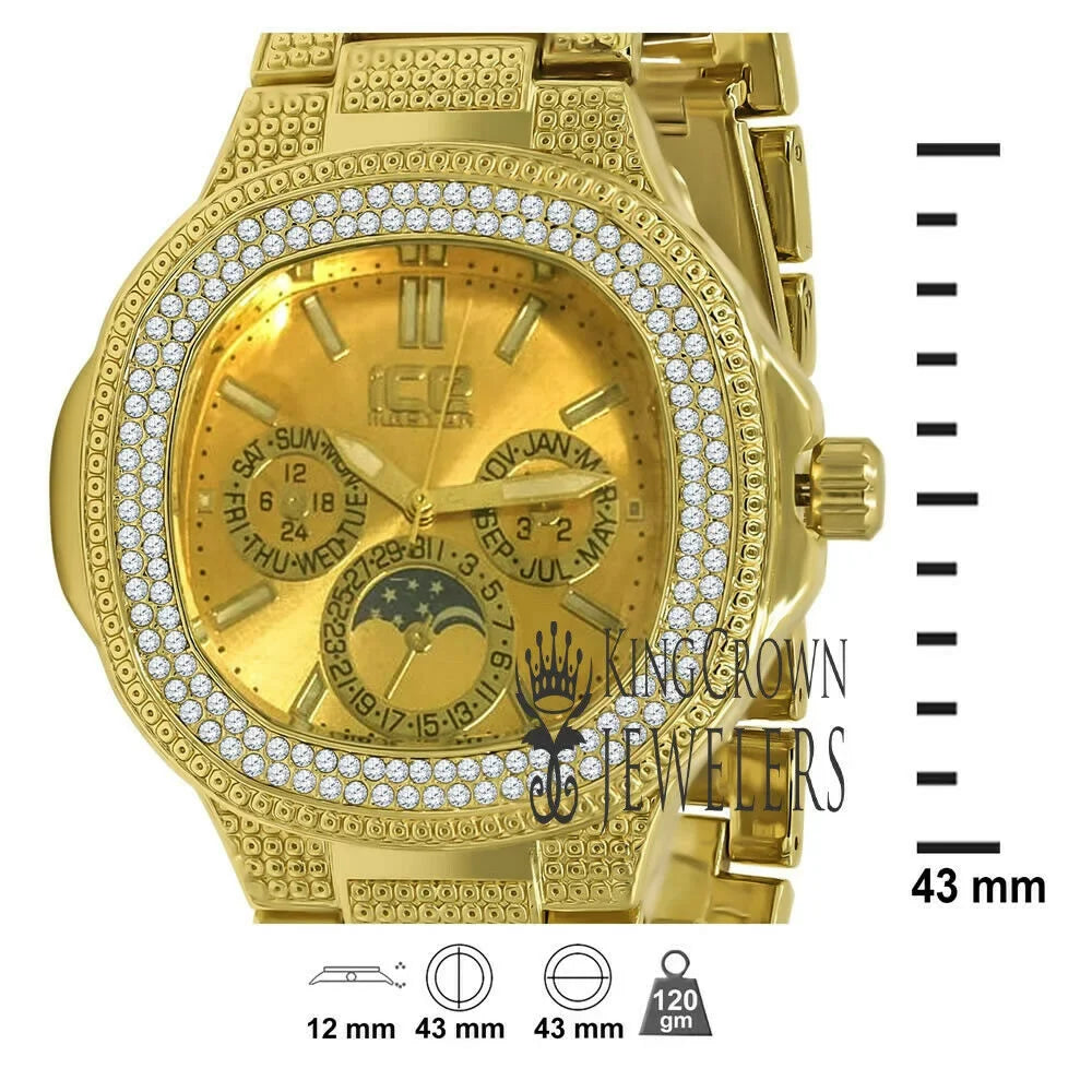 14K Yellow Gold Tone Simulated Diamonds Joe Rodeo Jojo Jojino Water Resistance Metal Band Watch