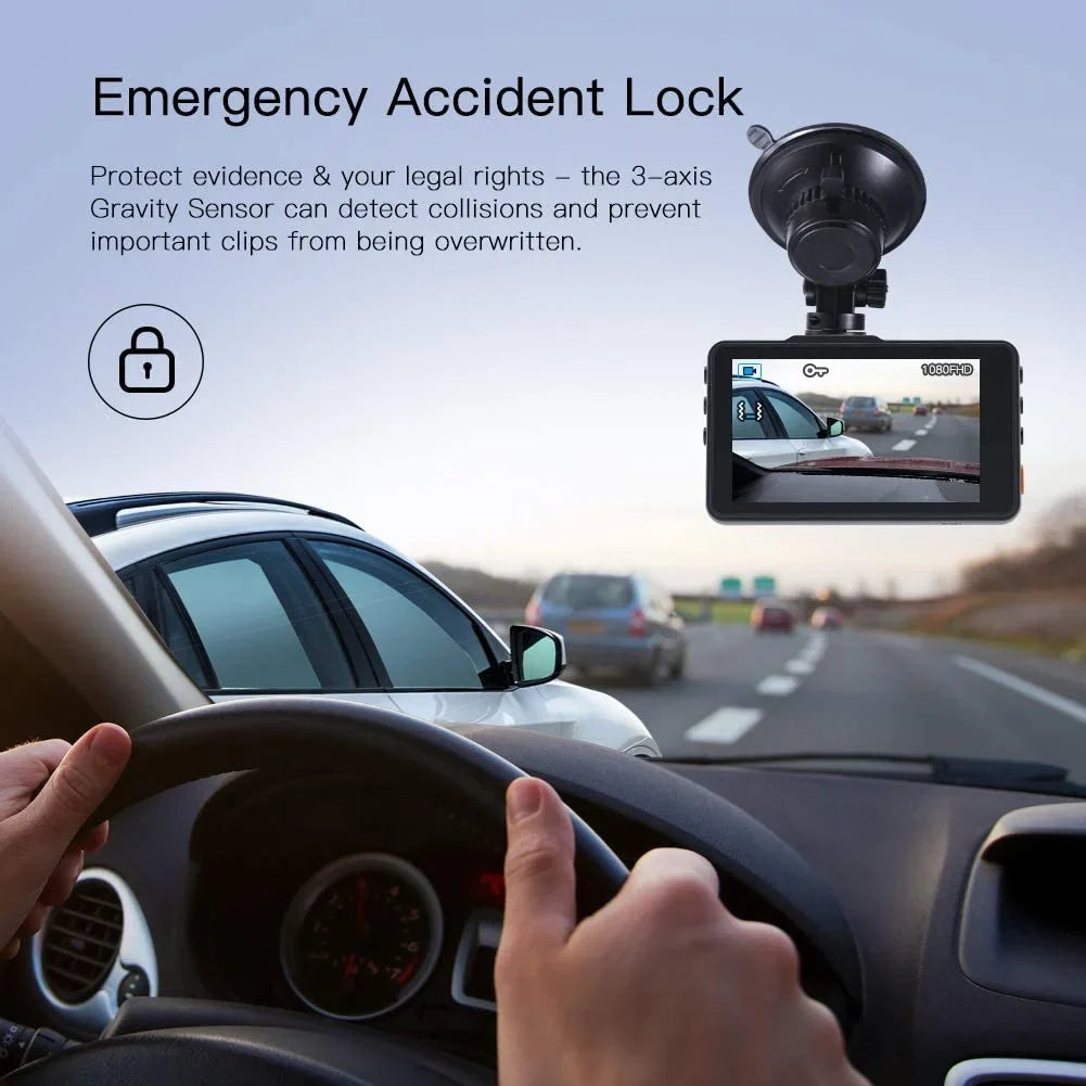 Dash Cam 1080P Full  Front and Rear 3 Inch Car Cam 170°Wide Angle Screen, Black