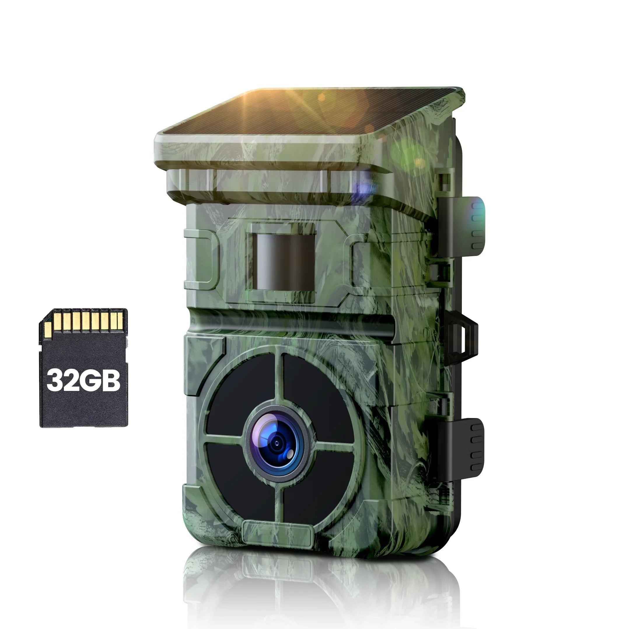 Solar Trail Camera 24MP 1080P 2500mAh Built-in Lithium Battery Rechargeable Game Camera with Night Vision Waterproof  0.1s Trigger Speed 120°Wide Angle 2.0"  Hunting Cam with  Card