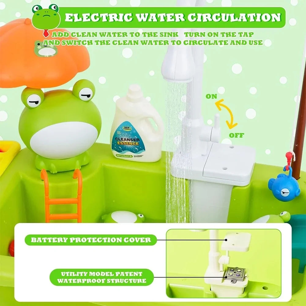 Fangsheng Play Sink with Running Water, Floating Pool Toys & Fishing Game, Kids Pretend Play-Dishwasher Kitchen Play Sink Toy for Boys Girls Toddlers 3-6