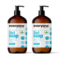 Everyone 3-in-1 Soap, Body Wash, Bubble Bath, Shampoo, 32 Ounce (Pack of 2), Unscented, Coconut Cleanser with Organic Plant Extracts and Pure Essential Oils