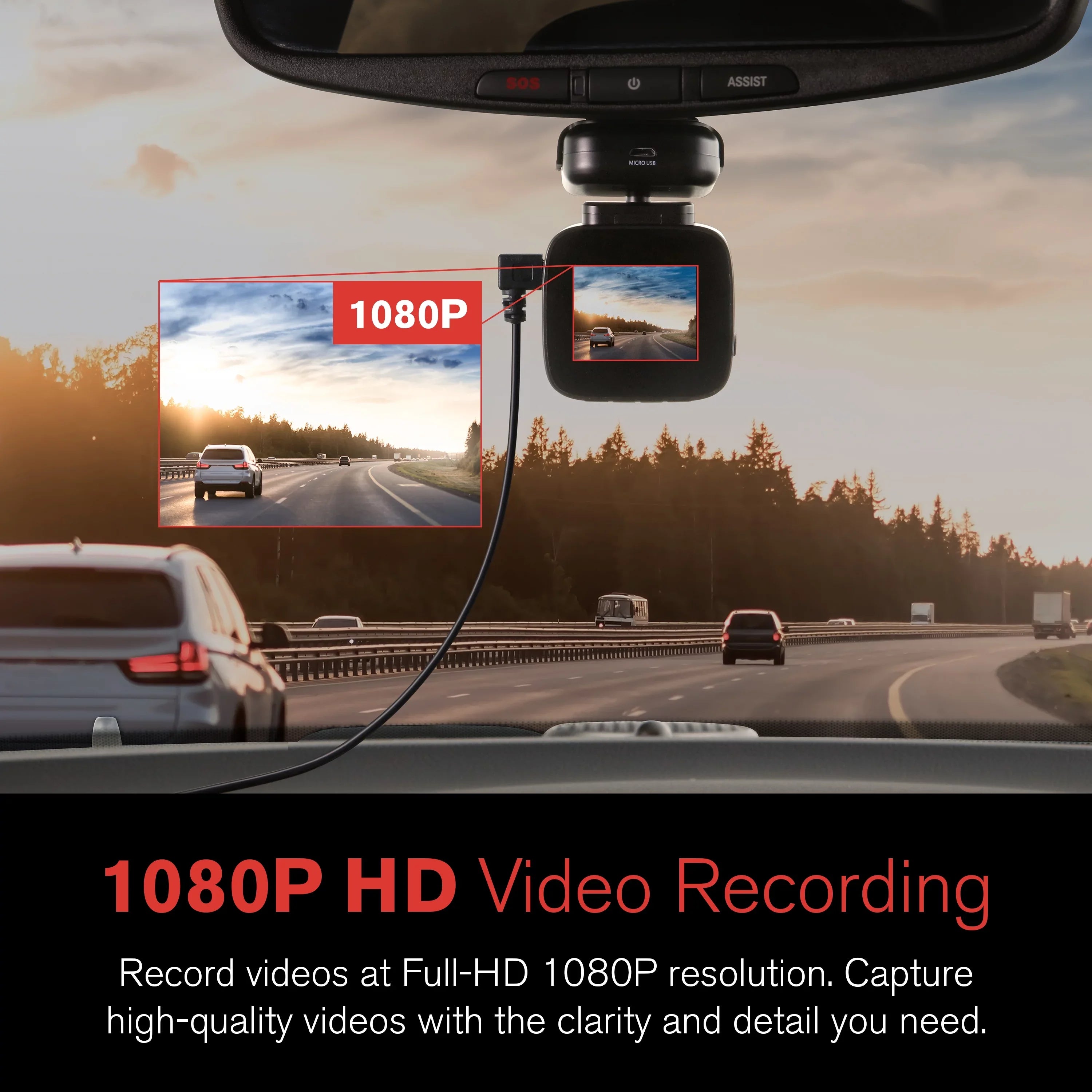 1080p Roadcam with App, 140 Degree Wide Angle Lense, 2.4"  Screen, -Sensor Technology with Park and Record Mode, Loop Recording