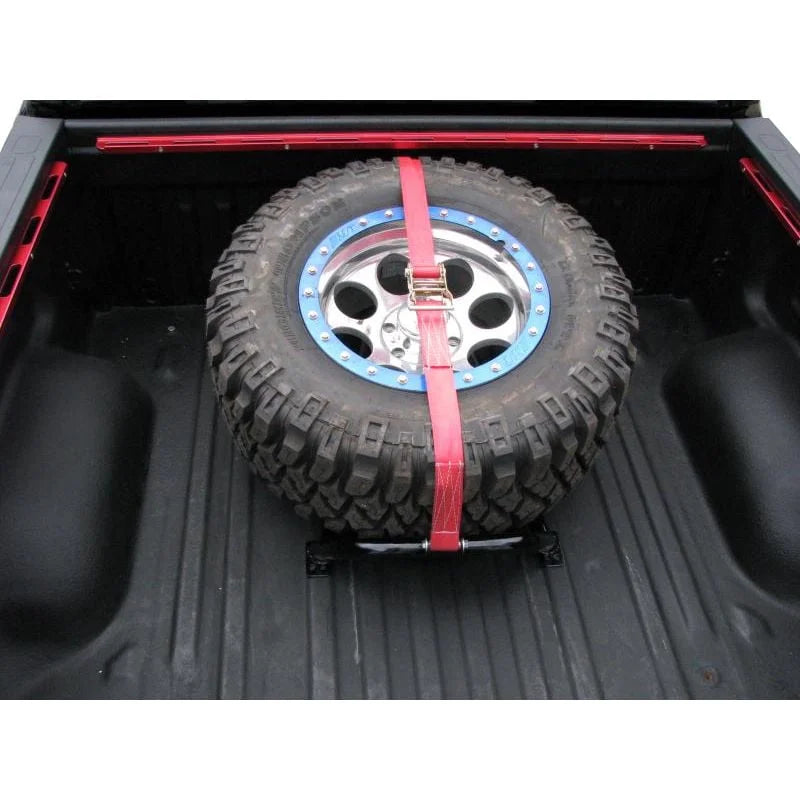 '-Fab by RealTruck Bed Mounted Rapid Strap Tire Carrier With Black Strap | Gloss Black | Bm1Tsbk | Universal Fit