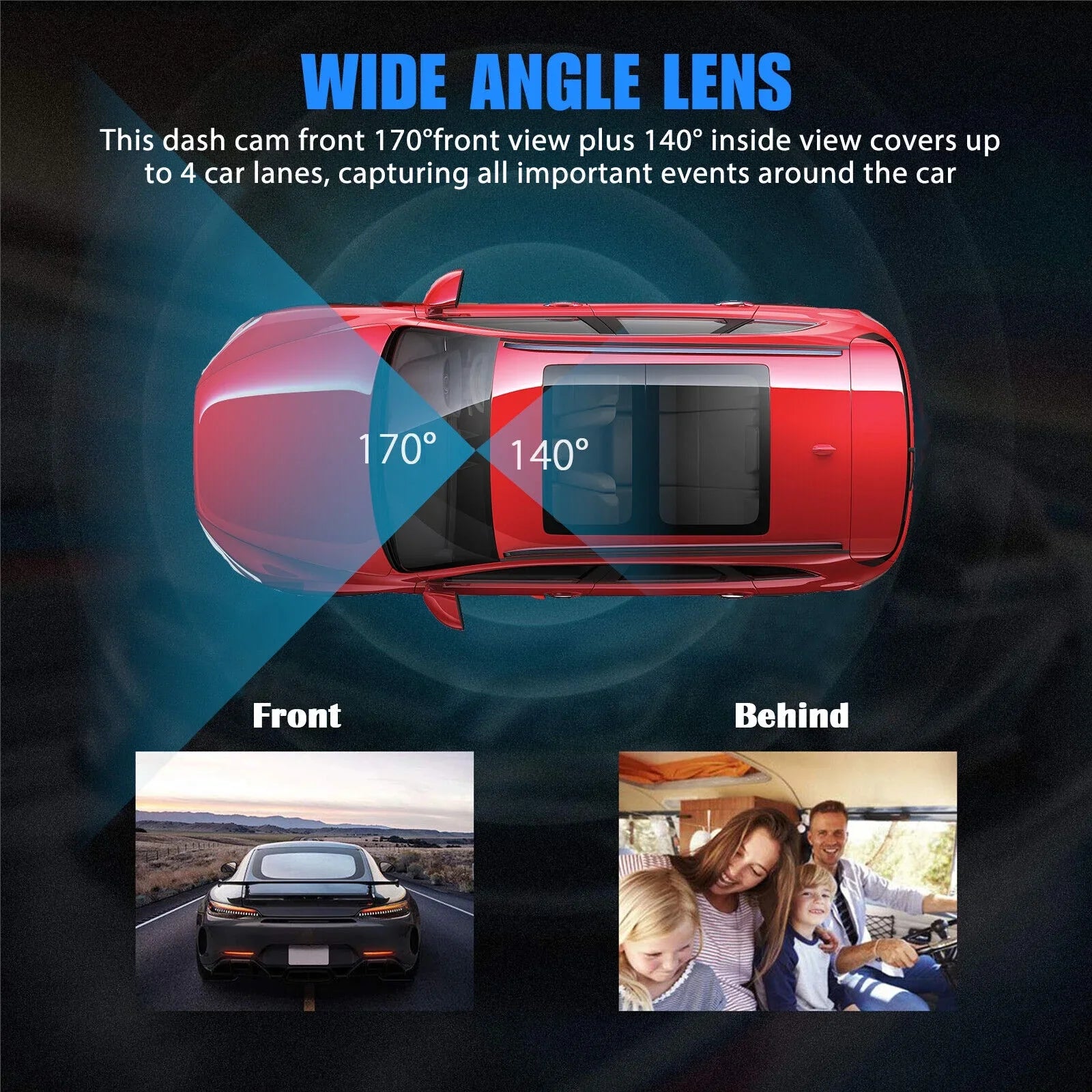 Dual Lens Car  Dash Cam Video Recorder -Sensor 1080P  Front+Inside Camera