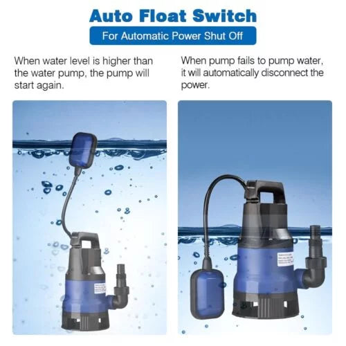 1HP 750W Submersible Water Sump Pump For Dirty Clean Swim Pool Pond
