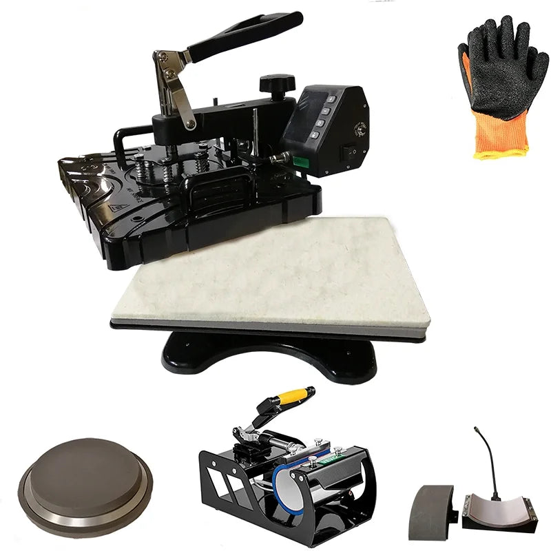 Techtongda 5in1 Combo Multifunction Heat Press Machine with Hat Mug Plate Cap -Shirt Transfer Accessory Sublimation Machine