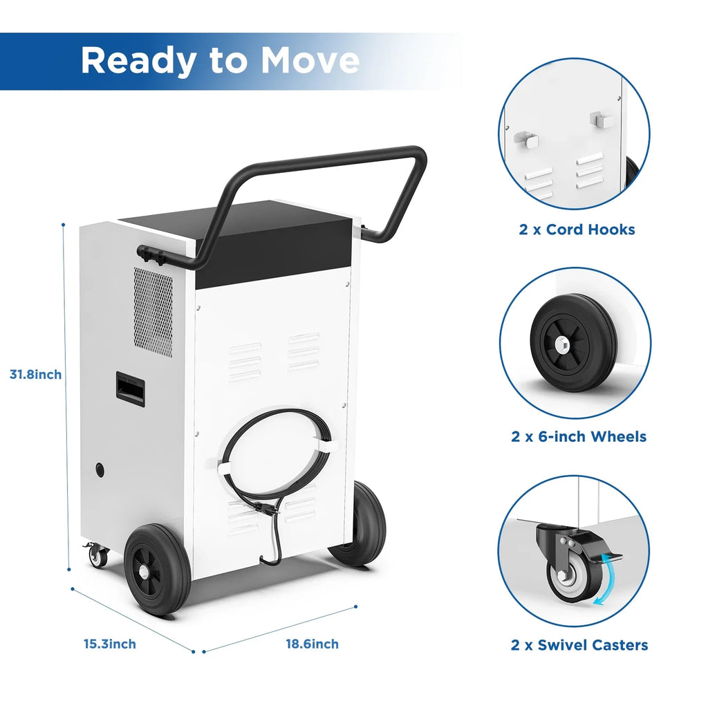 Moiswell 240 Pints Commercial Dehumidifier with Pump and Drain Hose - Ideal for Industrial Site, Basements, Water Damage Unit for Large Spaces up to 8,500 Sq Ft - Auto Defrost, Memory Starting